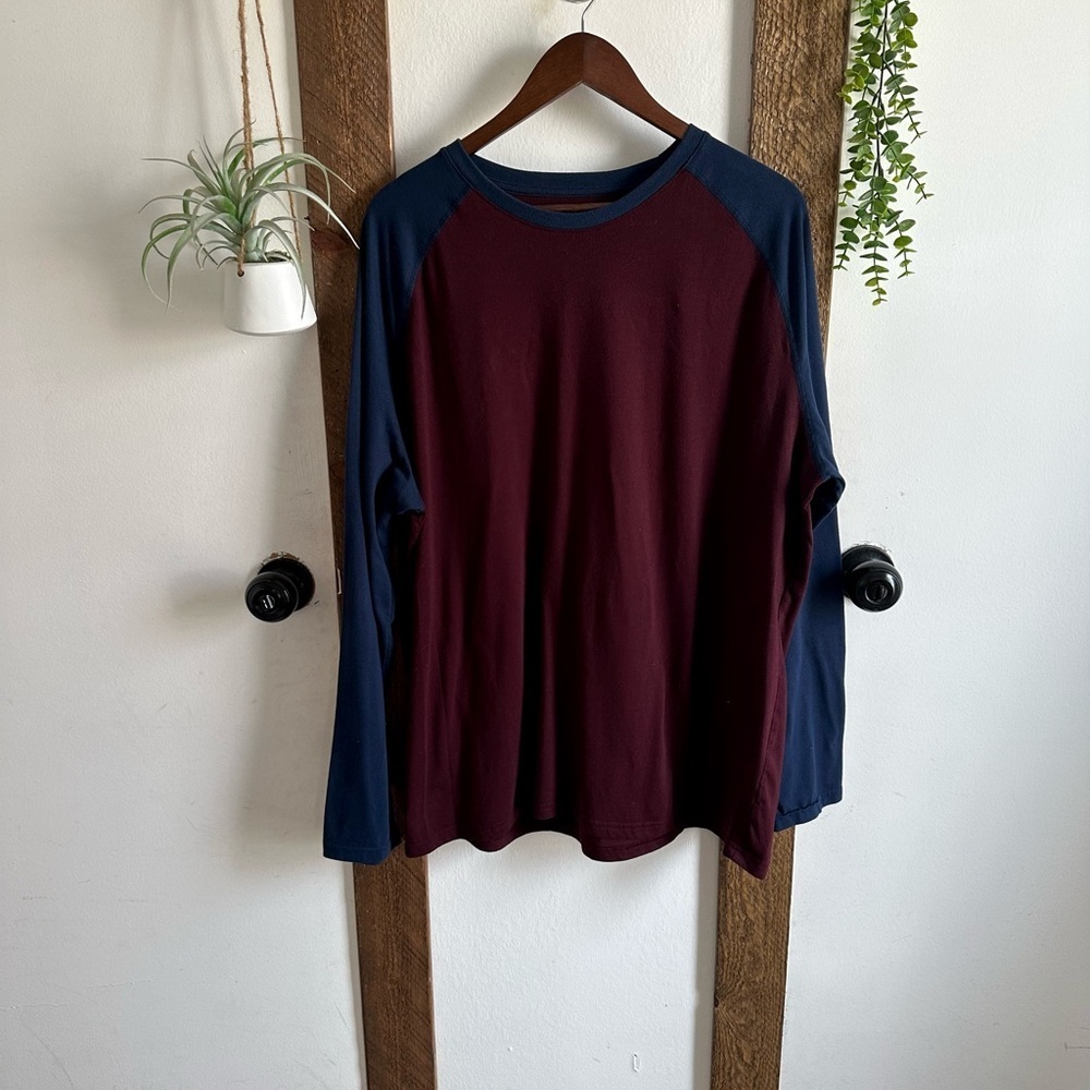 George Men's Color-Blocked Raglan Baseball Style Long Sleeve Casual Shirt XL